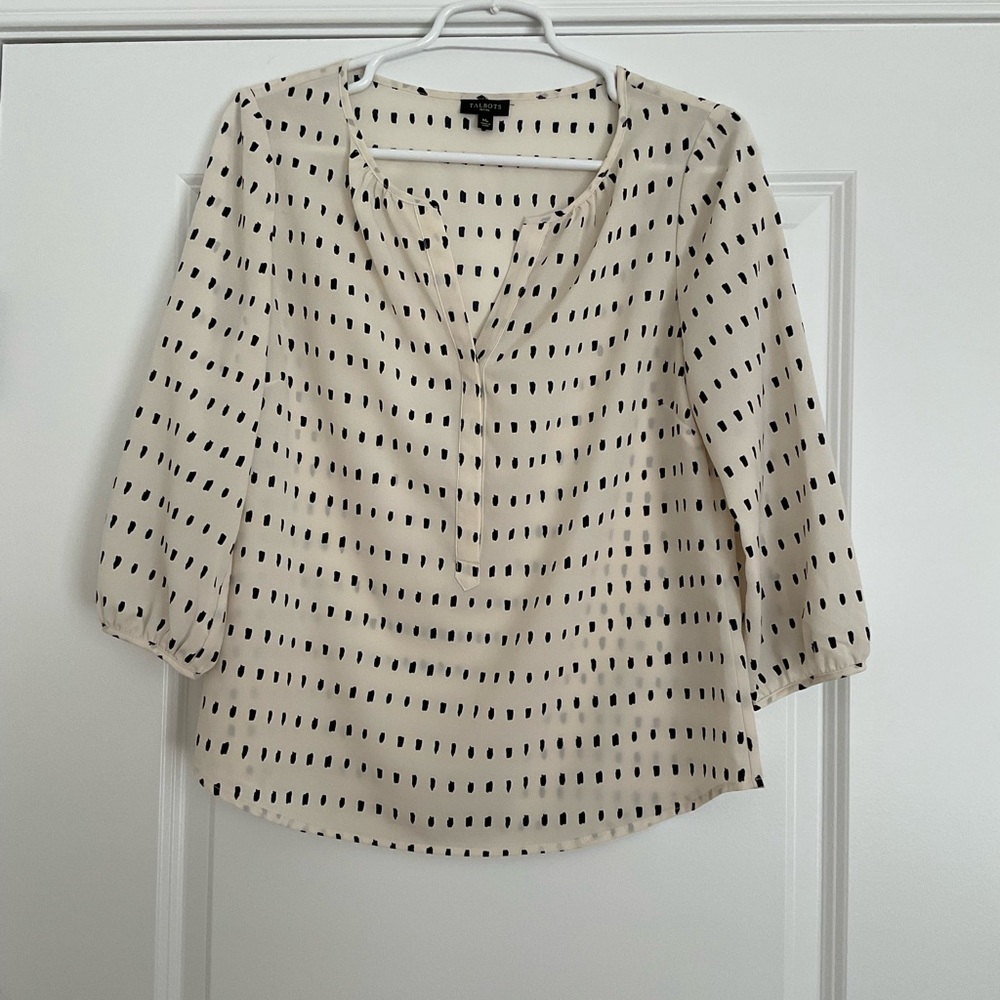 Talbots Ivory Blouse with Black Pattern